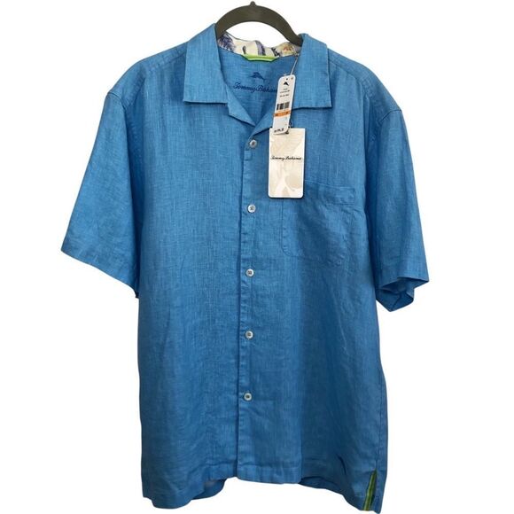 TOMMY BAHAMA SEA GLASS CAMP SHIRT IN BLUE YONDER Linen Men’s Size Small NWT - Picture 2 of 9